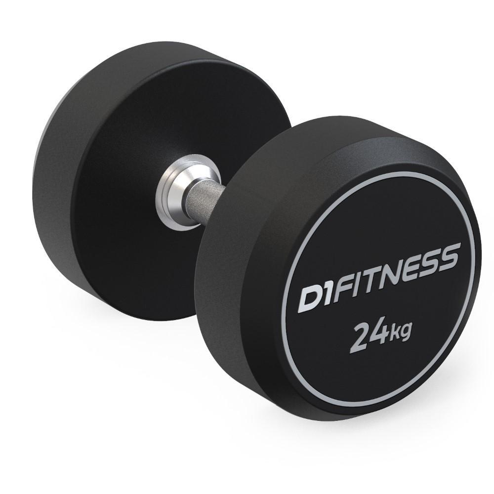 Halter Dumbbell Rubber Elite 24kg D1Fitness Emborrachado Manopla Cromada Musculação Academia Crossfit Treino em Casa