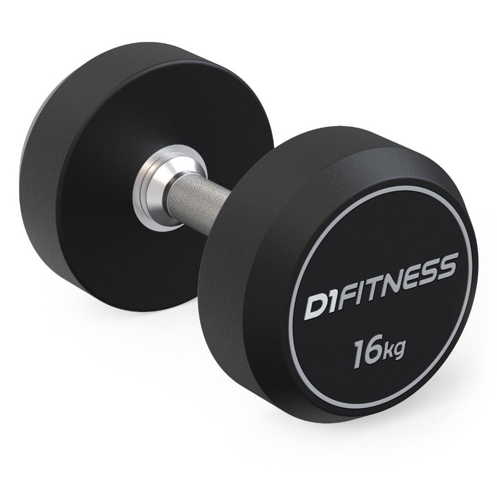 Halter Dumbbell Rubber Elite 16kg D1Fitness Emborrachado Manopla Cromada Musculação Academia Crossfit Treino em Casa