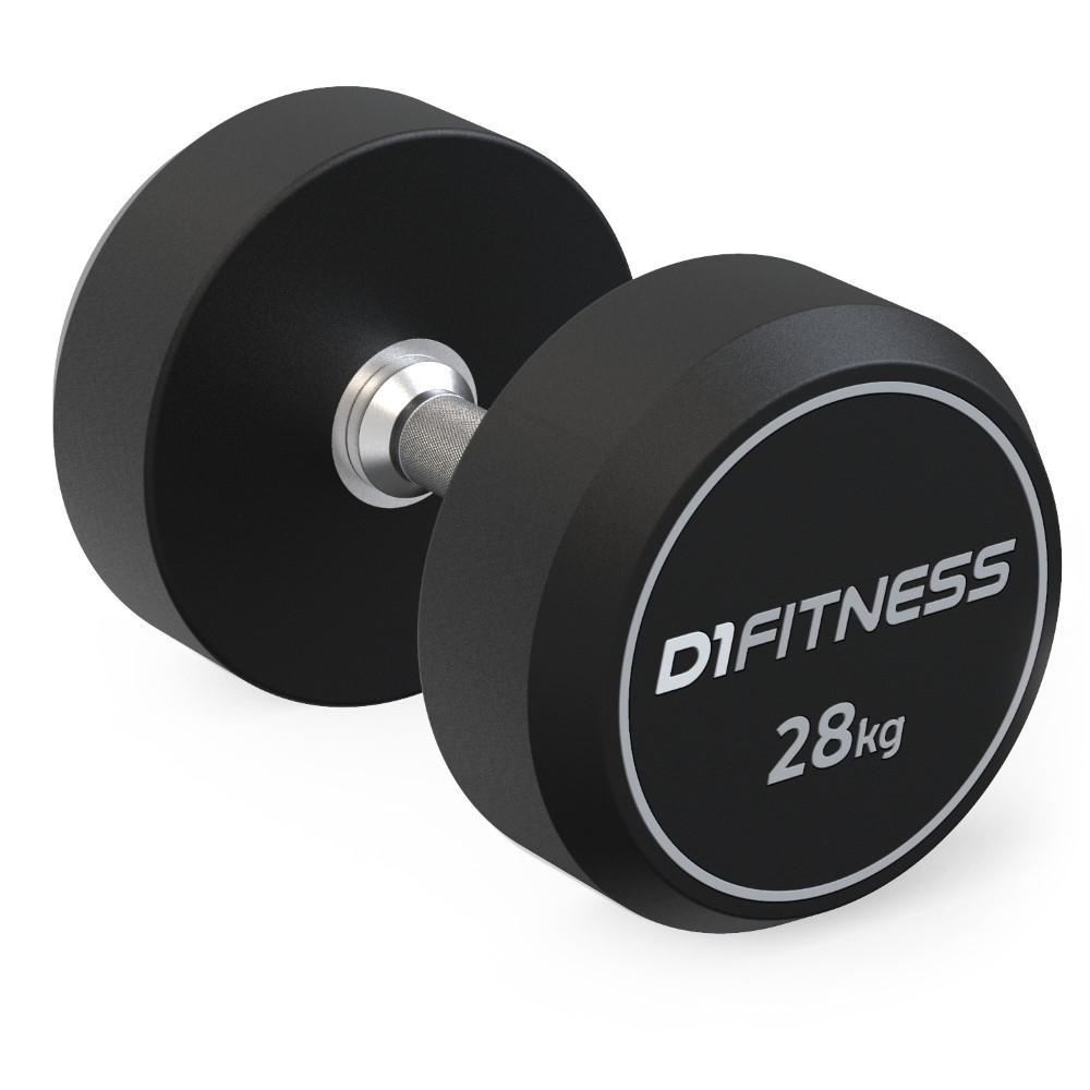 Halter Dumbbell Rubber Elite 28kg D1Fitness Emborrachado Manopla Cromada Musculação Academia Crossfit Treino em Casa