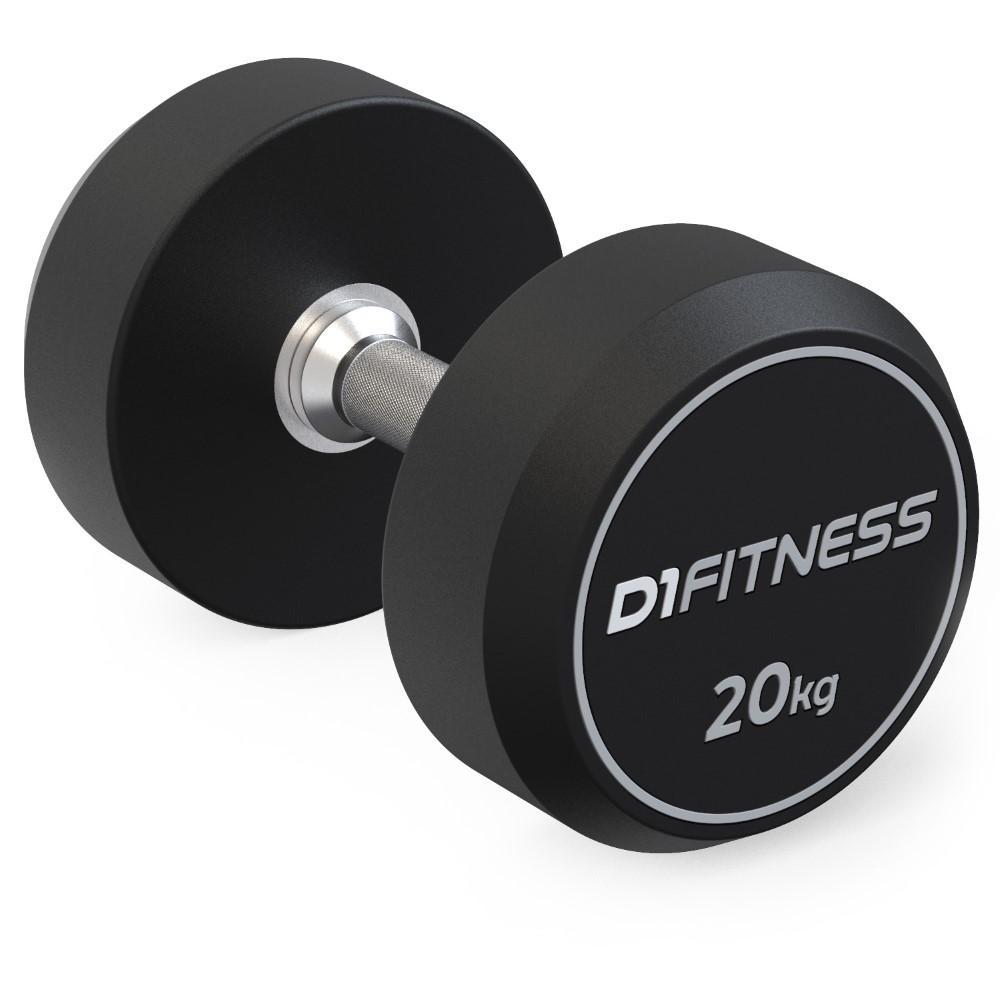 Halter Dumbbell Rubber Elite 20kg D1Fitness Emborrachado Manopla Cromada Musculação Academia Crossfit Treino em Casa