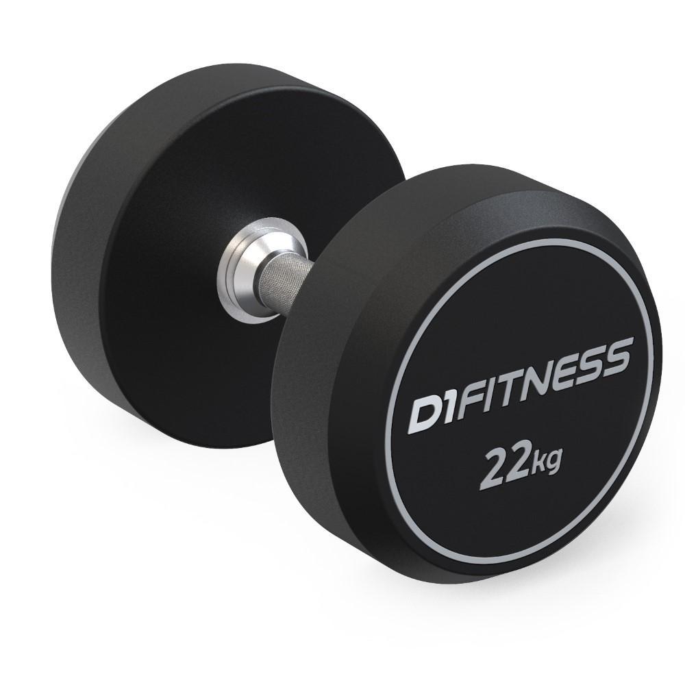 Halter Dumbbell Rubber Elite 22kg D1Fitness Emborrachado Manopla Cromada Musculação Academia Crossfit Treino em Casa