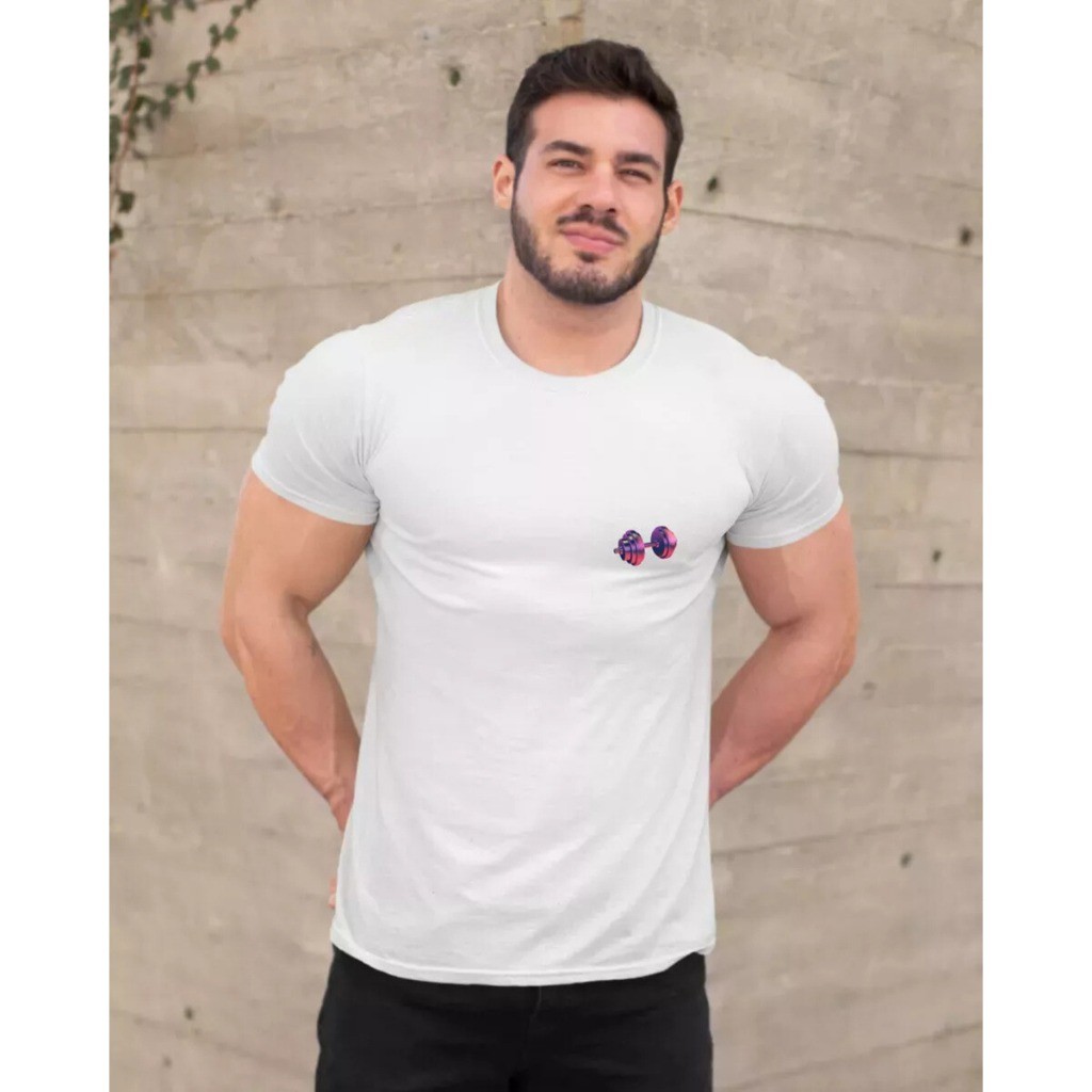 Camiseta Masculina Algodão Premium 100 Porcento Dumbell Moda Streetwear Academia Treino Gola Redonda