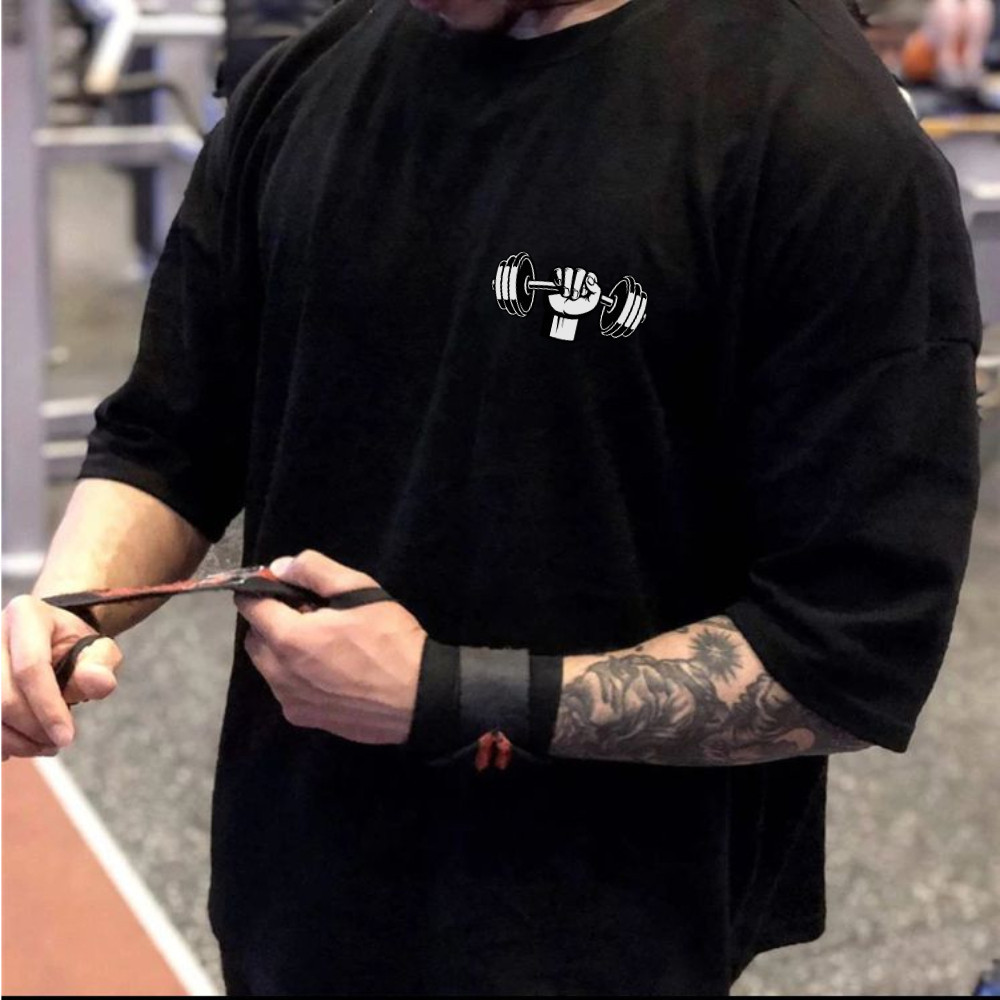 Camiseta Oversized Algodão Larga Dumbell Musculação Academia BodybuilderTreino