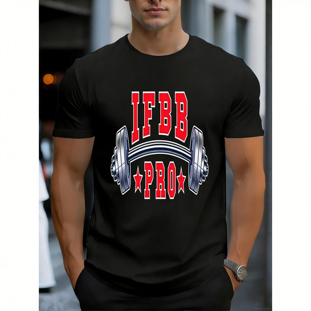 Camiseta Masculina Estampa IFBB Pro com Dumbbell e Estrelas Moderna Atemporal Confortável Academia