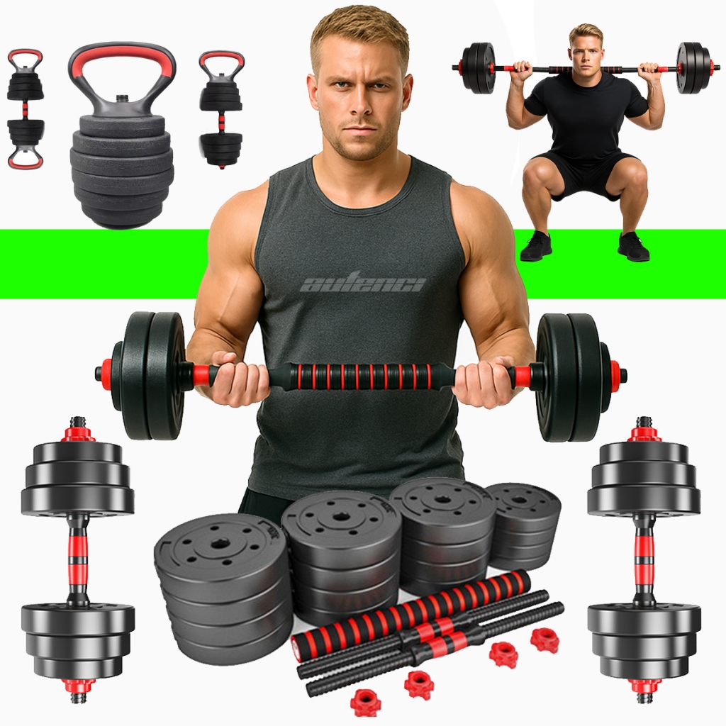 Kit Halter 10/20/30Kg Ajustável Anilhas Kettlebell Academia Peso Kit Musculação Dumbell Treino Fit