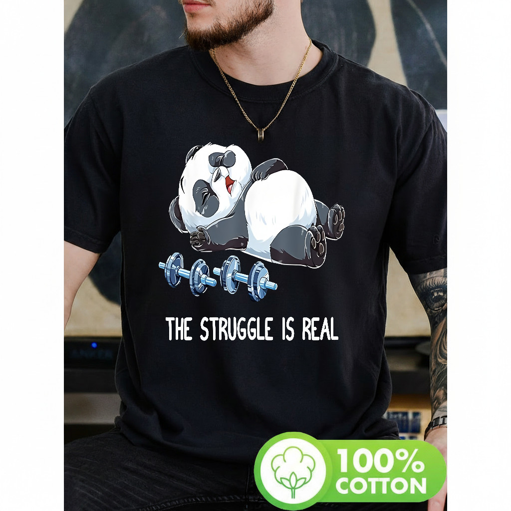 Camiseta Masculina Panda Adormecido Dumbbells Estampa Moderna Atemporal Estilosa Academia