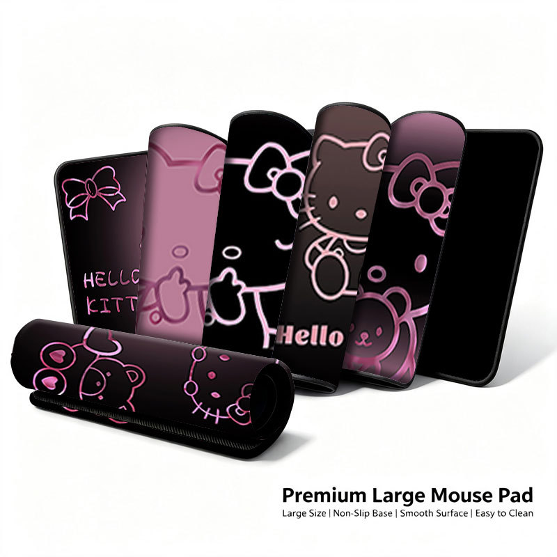 Tapete De Rato Para Jogos Hello Kitty Pink Lines , Bordas Costuradas , Base De Borracha Antiderrapante À Prova D'água La