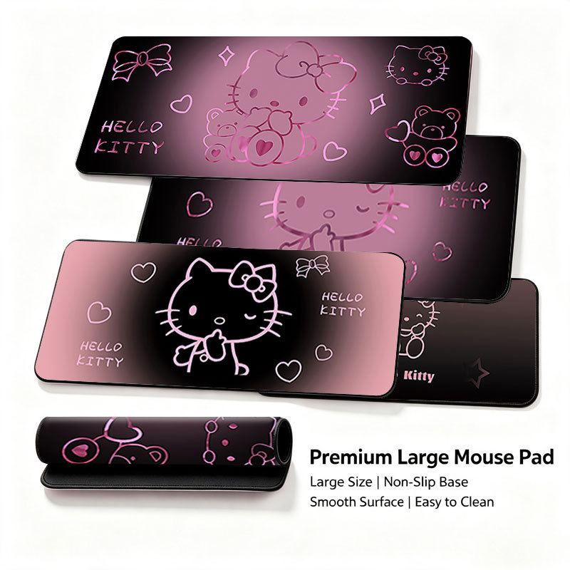 Tapete De Mouse Para Jogos Hello Kitty Pink Lines , Bordas Costuradas , Base De Borracha Antiderrapante À Prova D'água L