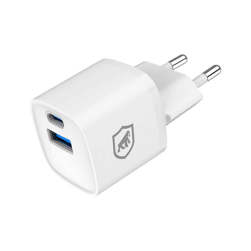 Gshield Carregador de Parede Ultra Slim 20W Ultra Rápido Tipo C + USB-A Power Delivery com Chip GaN para iPhones, Branco