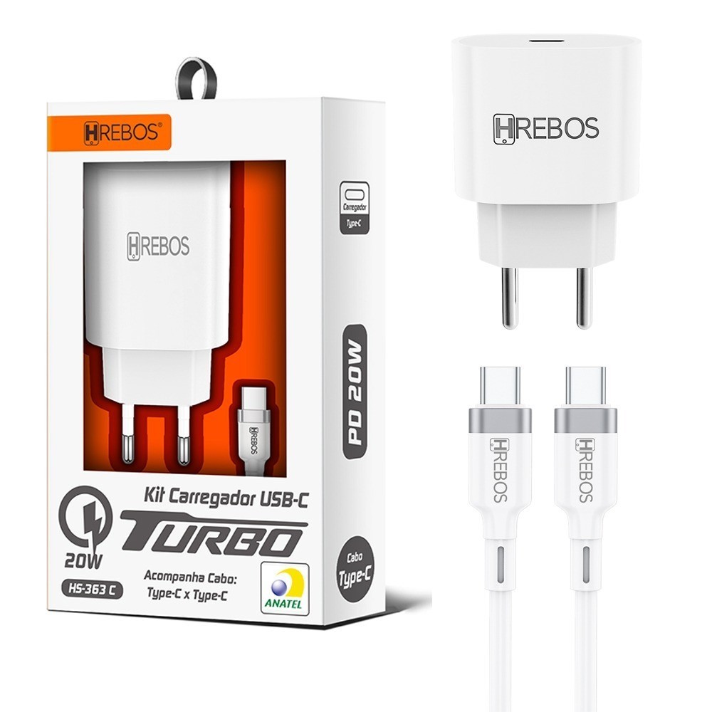 Carregador Power Turbo 20W 4.0A da Hrebos com cabo dual tipo-c
