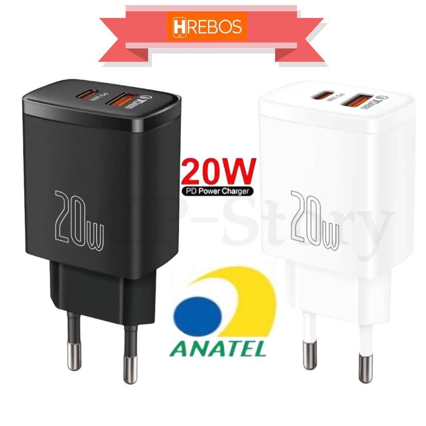 Carregador Power Turbo 20W USB+USB-C Carregamento Super Rápido Original Hrebos Hs-307