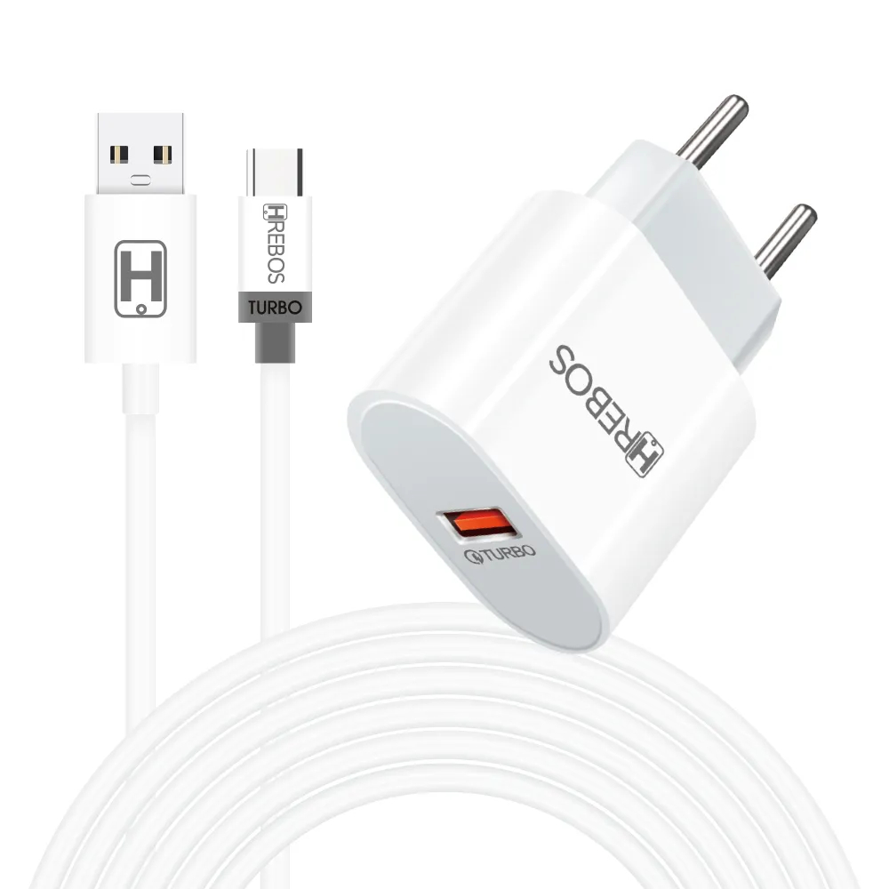CARREGADOR TURBO POWER 18W TOMADA USB - HREBOS HS351 ACOMPANHA CABO TURBO MICRO USB V8