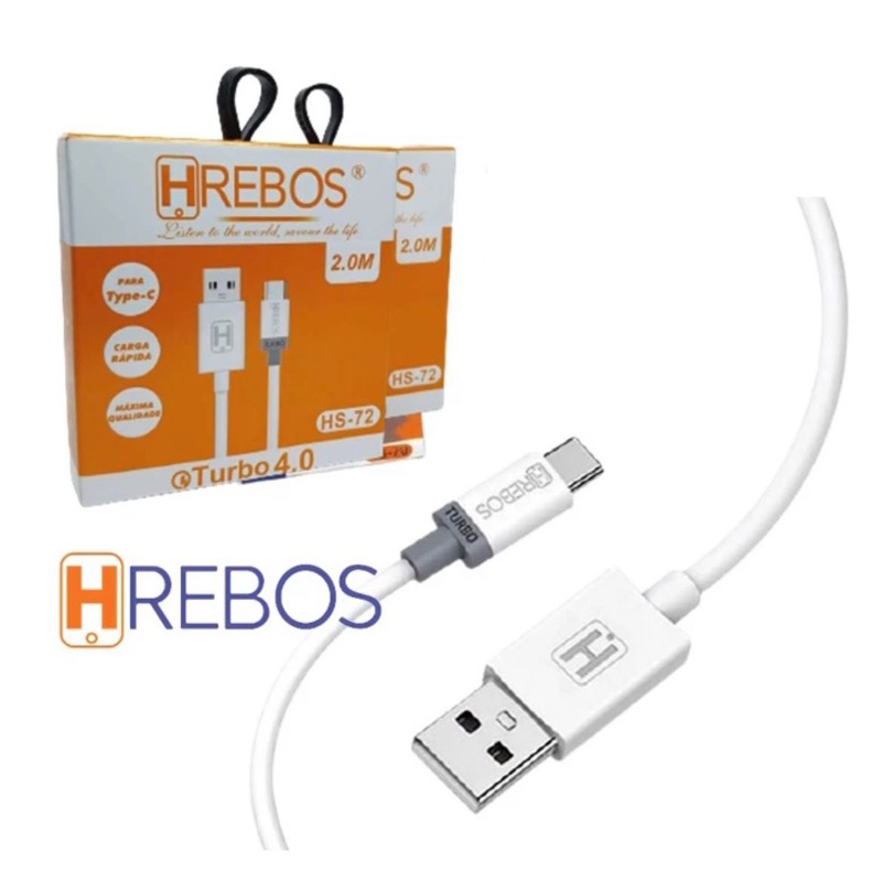 Cabo  Carregador Hrebos 4.0 Turbo Power  Tipo-C 2 metros HS-72 Carga Rápida