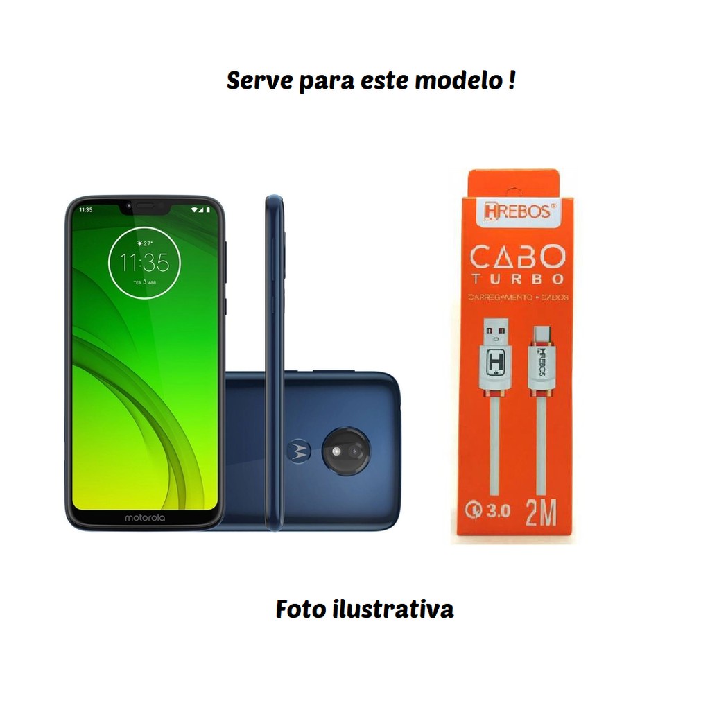 Cabo exclusivo para Moto G7 Power Tipo C modelo Hrebos 3.0 Turbo 2M
