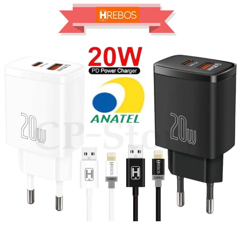 Carregador Power Turbo 20W Com Cabo iPhone Carregamento Super Rápido Original Hrebos Hs-307i