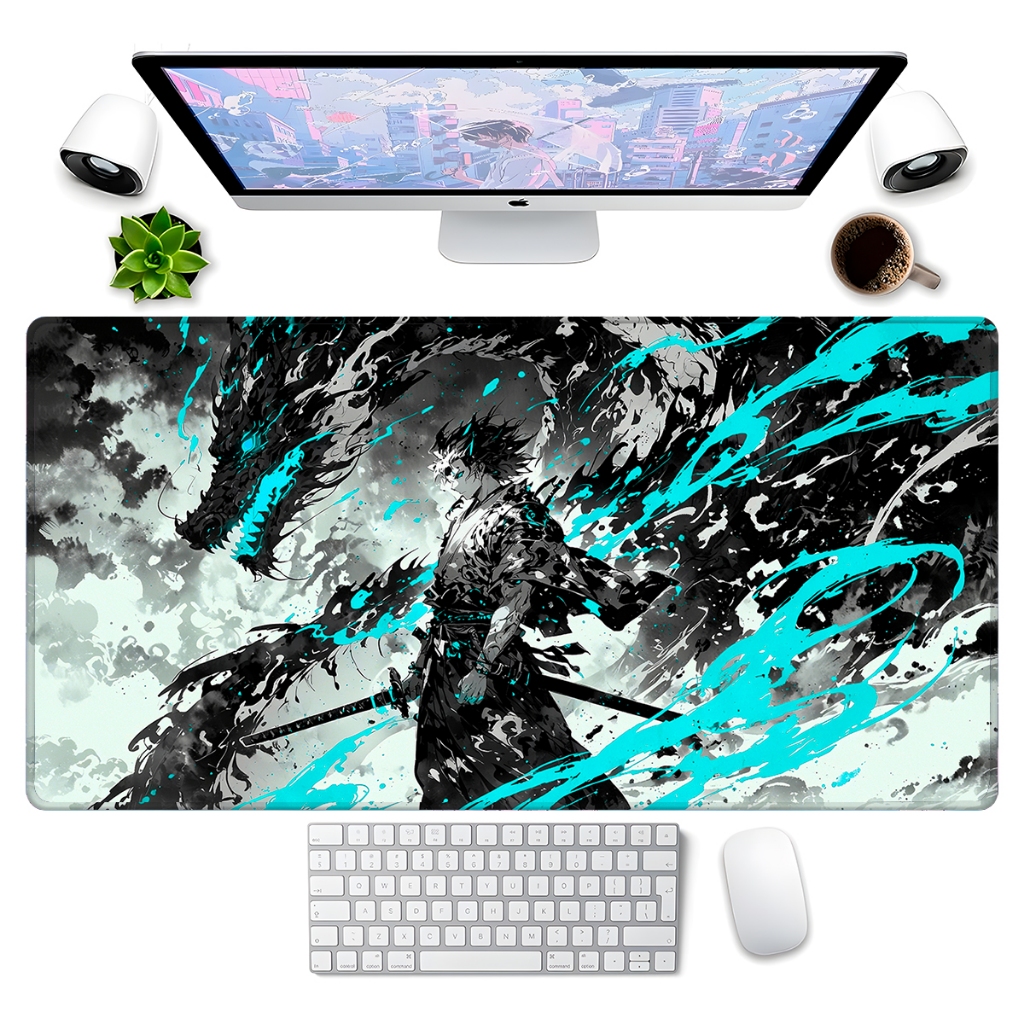 Mouse Pad Gamer Velocidade Controle e Estilo em Várias Estampas e Cores Samuray Dragão