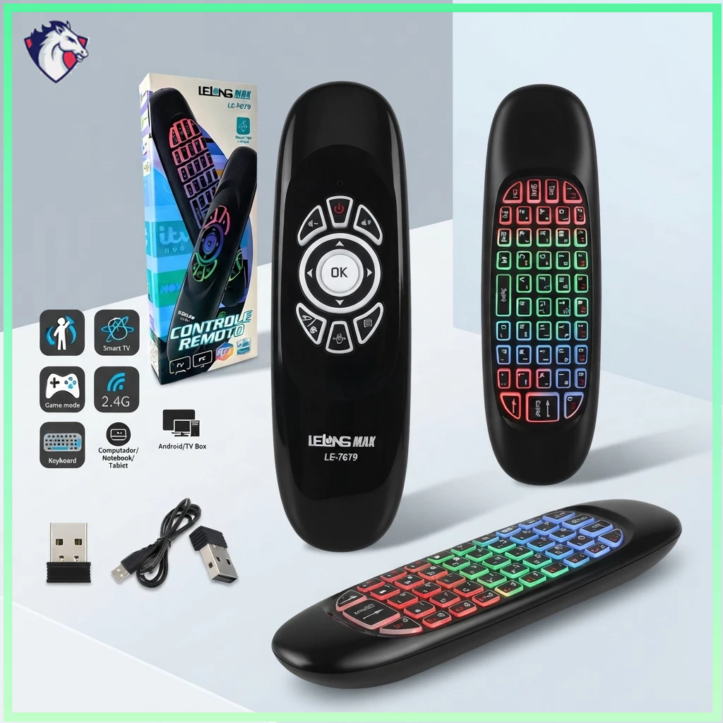 Mini Controle Air Mouse 2.4GHz Sem Fio com Teclado LED para Smart TV Android PC