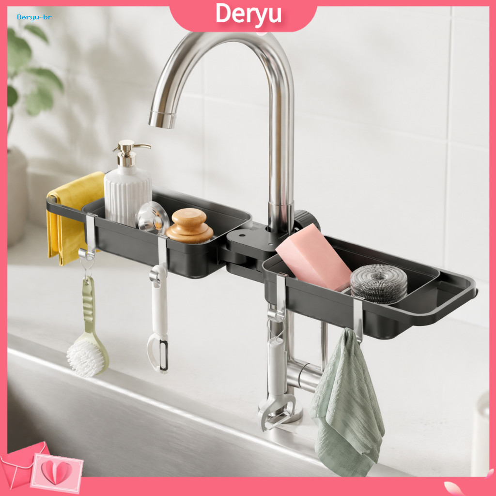 Sink Sponge Holder for Kitchen Faucet Storage Rack Double with Adjustable Partition Space-saving for for Southeast