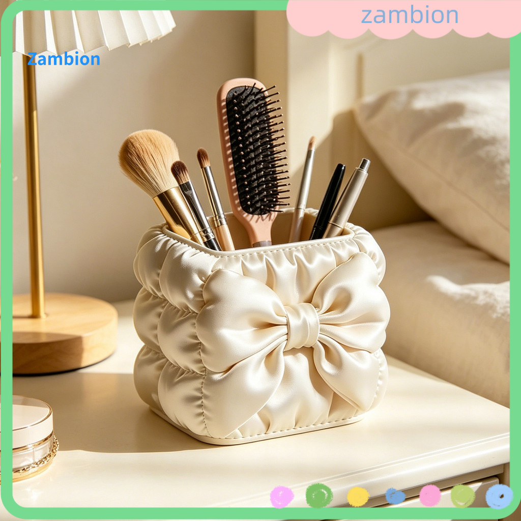 Silk Velvet Pen Holder Dirt-resistant Makeup Brush Cup Bow Texture High-density Capacity Organizer Elegant Desktop Stora