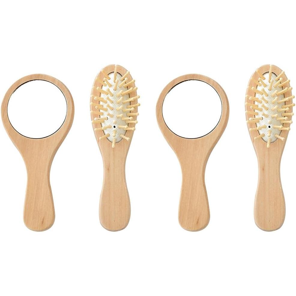 minkissy Portable Mirror Hair Brush Set Compact Handheld Cosmetic Mirror with High Definition Surface and Vintage Wood H