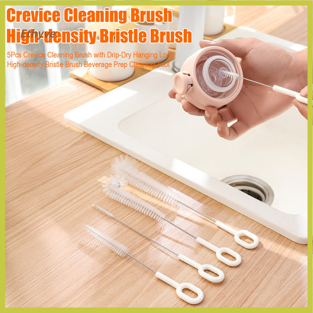Kitchen Brush Bottle 5 Pcs Crevice Brushes with Drip-dry Hanging Loop High-density Bristles for Beverage Prep and Tools