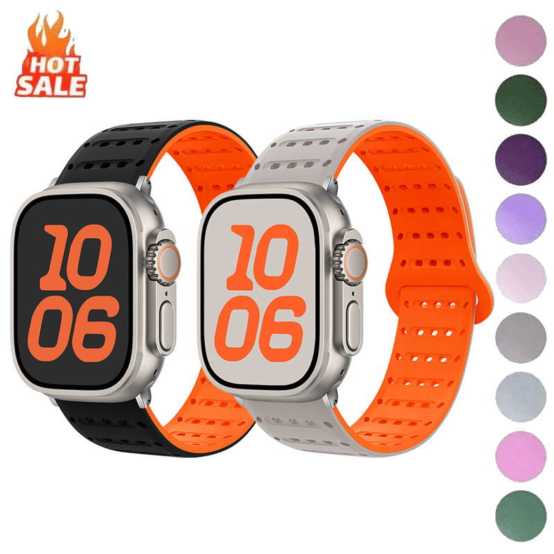 Pulseira De Silicone Magnética Com Furo Para Apple Watch 46mm 42mm 49mm 45mm 41mm 44mm 38mm 40mm IWatch Ultra 2 Série 10