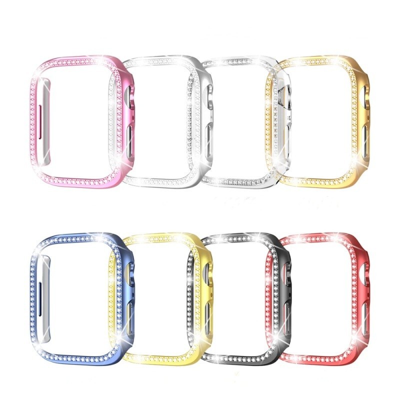 Luxo Diamante Capa Para Apple Watch 38mm 41mm 40mm 42mm 44mm 45mm Protetora Capa De Diamantes(Sem Vidro Temperedo)