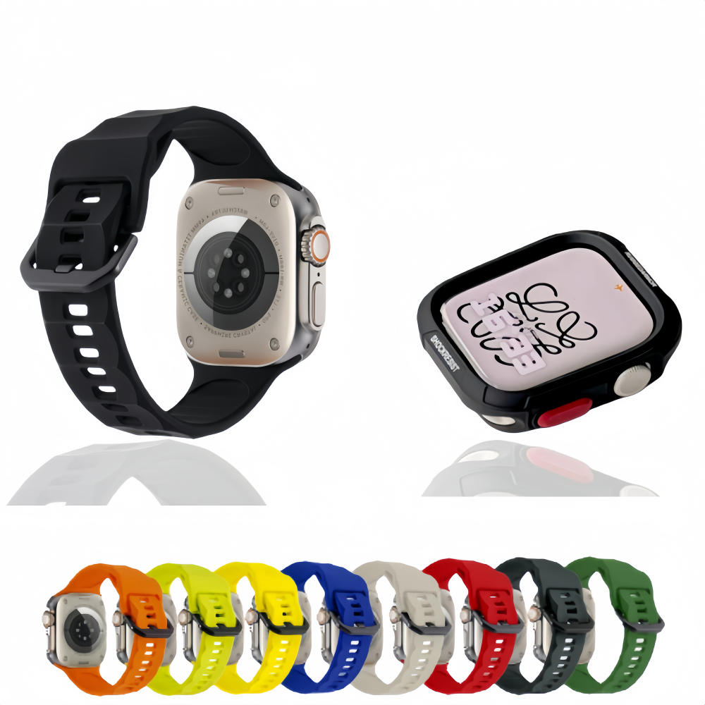 Onda Silicone Macio Pulseira+Protetora Case Kit Para Apple Watch 44mm 40mm 41mm 45mm 49mm iWatch 10 46mm 42mm Capa+Alça
