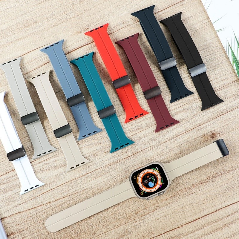 Magnética Silicone Pulseira Para Apple Watch 44mm 41mm 40mm 42mm 45mm 38mm 49mm S10 11 46mm iWatch Desporto Pulseira