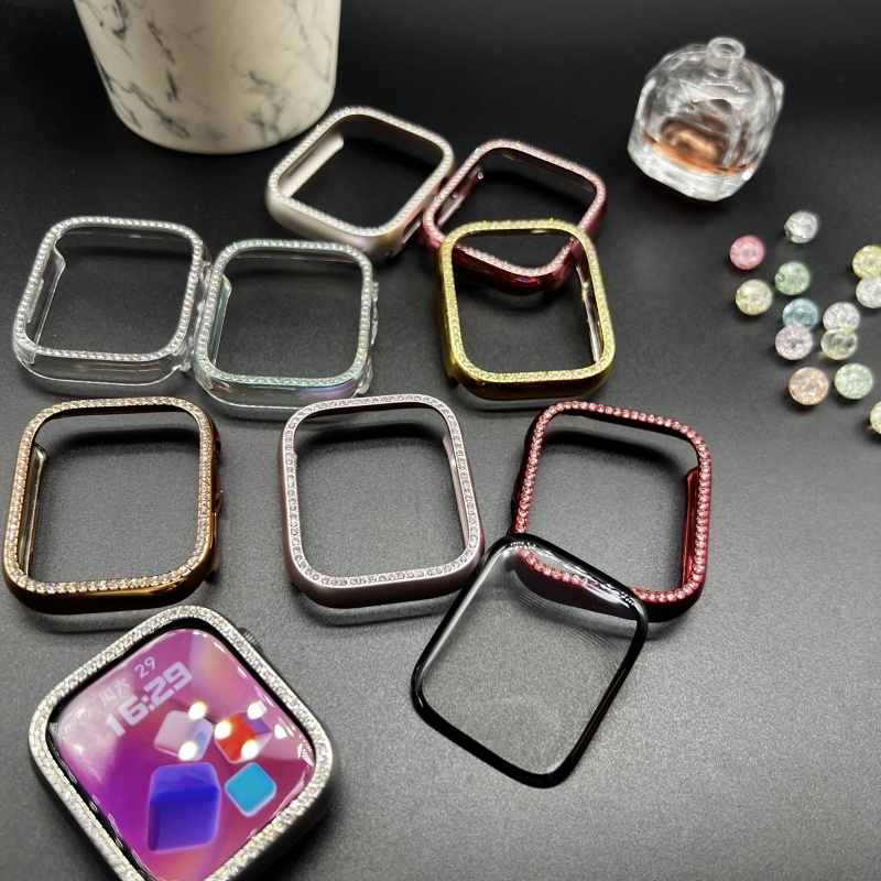 3D Macio Película+Luxo Diamente Case Capinha Para Apple Watch 38mm 41mm 44mm 42mm 40mm 45mm iWatch Capa+Filme Kit
