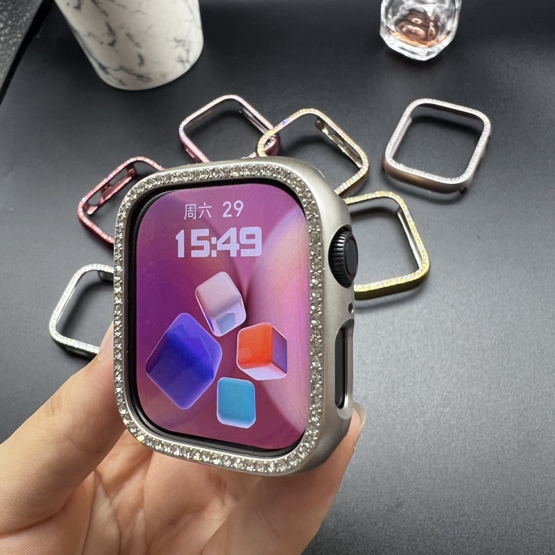Bling Diamente Case Capa+3D Macio Filme Para Apple Watch 41mm 44mm 42mm 40mm 38mm 45mm iWatch Capinha+Película Kit
