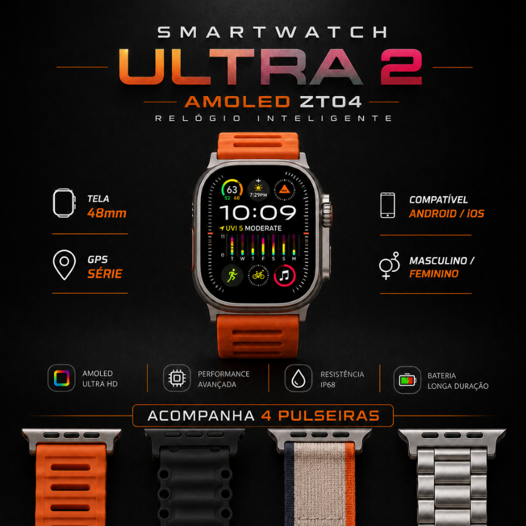 Relogio Smartwatch inteligente Digital Zt04 Ultra 3 Pro Tela Amoled Touch HD 48mm GPS Feminino Masculino Android IOS