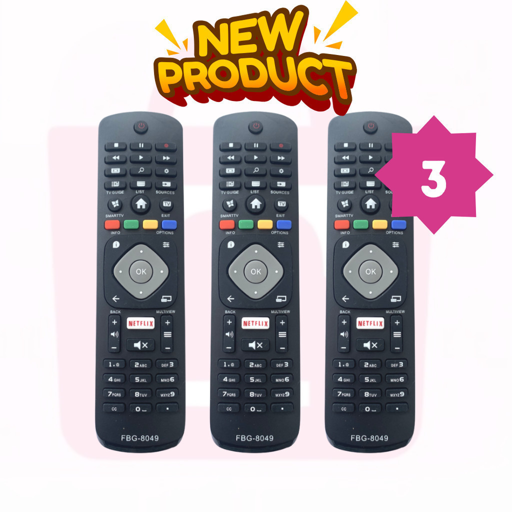 Kit 3un Controle Remoto Tv Philips Smart com Netflix 8049 COMPATÍVEL
