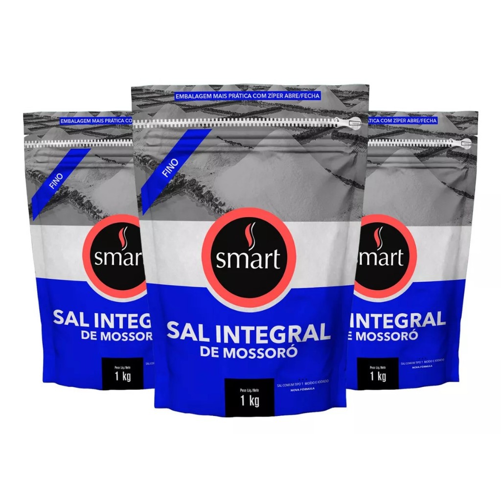 Sal Smart Fino Integral De Mossoró 100% Natural 1kg Kit 3un