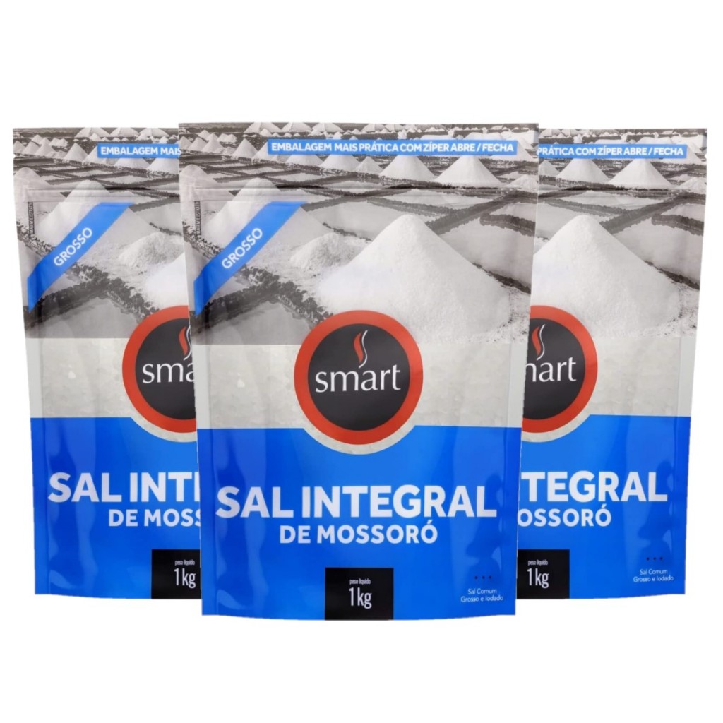 Sal Smart Grosso Integral De Mossoró 100% Natural 1kg Kit 3un