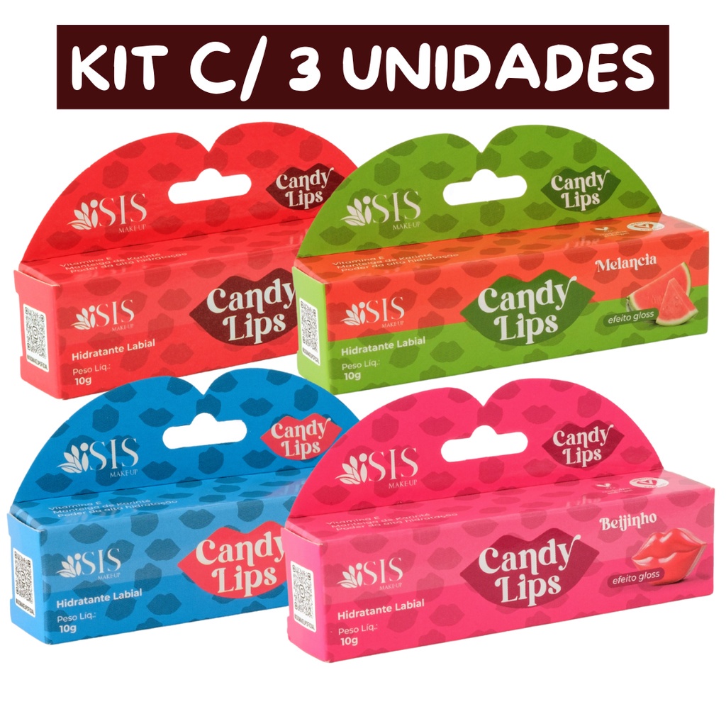 KIT 3 ou 5 unidade Hidratante Labial Carmed Candy Lips ISIS Makeup