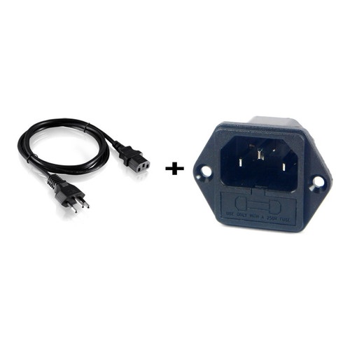 2 X Conector Tomada  10a C14 Port Fus + 2 X Cabo Força 10a