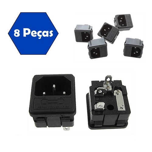 8 X Tomada Encaixe Rápido As08 Inlet Iec320 C14 C/ Port Fus