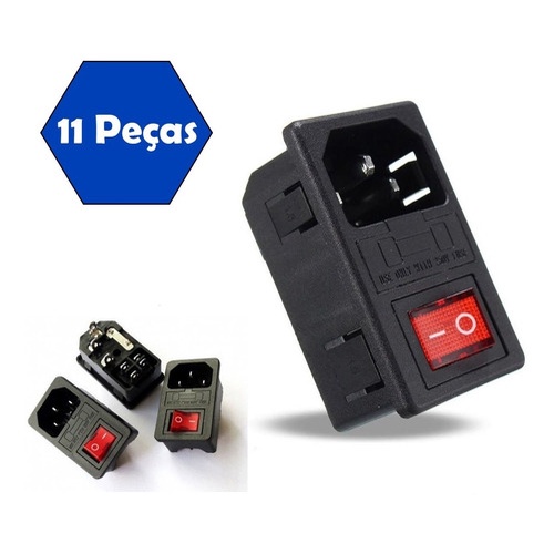 Kit 11 Tomadas Ac Painel 10a Iec 320 C14 Macho C/ Port Fus