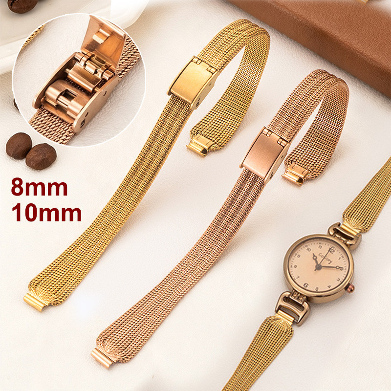 Pulseira De Relógio De Malha Milanesa De Aço Inoxidável 304 Vintage 8 Mm 10 Ultrafina Tamanho Pequeno Ajustável Elegante