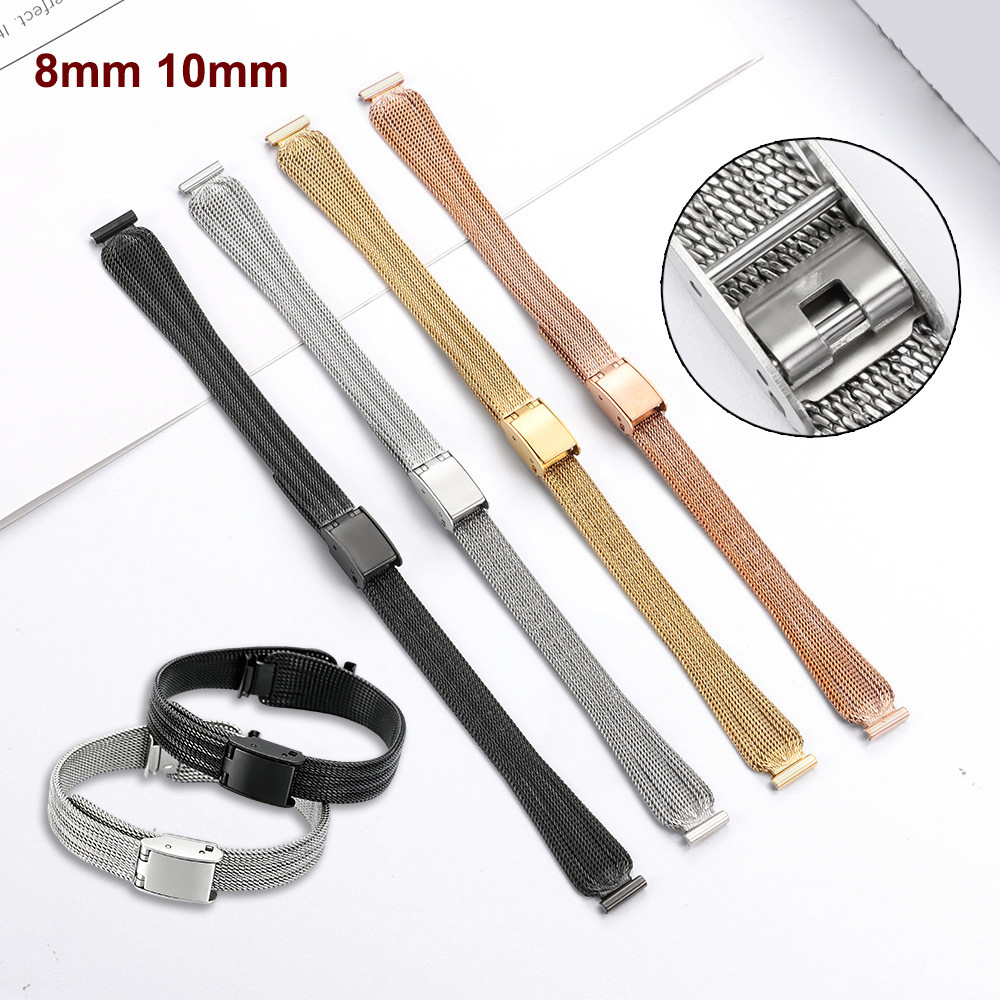 Pulseira De Relógio De Malha Milanesa De Aço Inoxidável 304 8mm 10mm Vintage Ultrafina Tamanho Pequeno Elegante Metal Aj