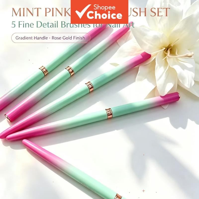 Pincéis de listras para unhas em gradiente rosa-verde, multi-tamanhos, com pontas ultrafinas, ferramentas perfeitas de