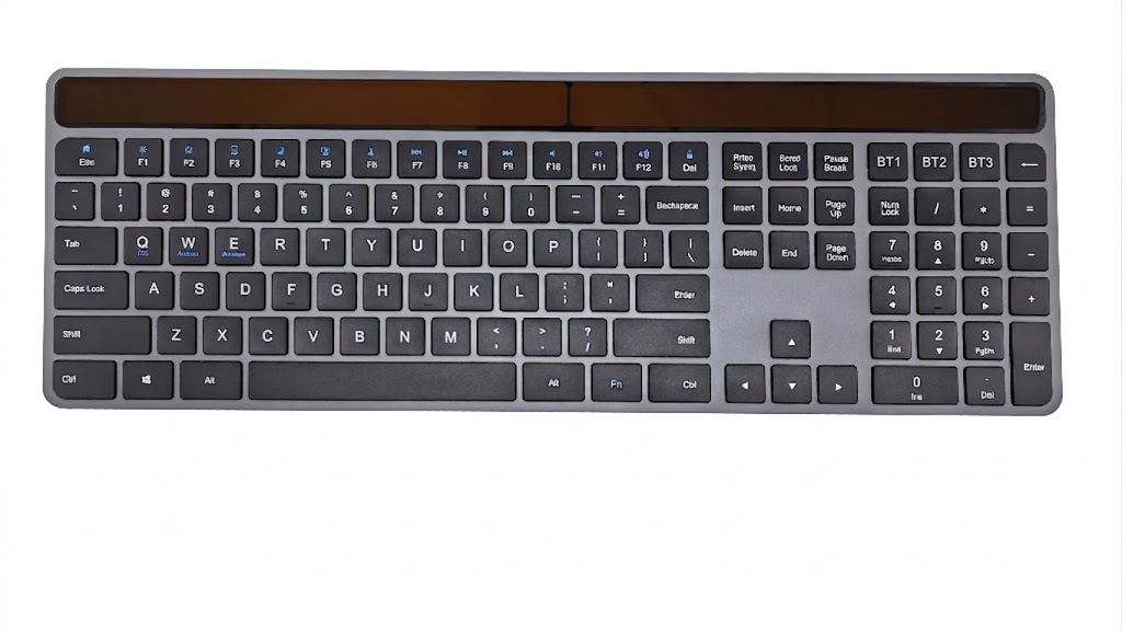 Teclado Solar Bluetooth Alumínio Ultrafino Universal Multi-Dispositivo Teclado Sem Fio Tamanho Completo para Windows iOS