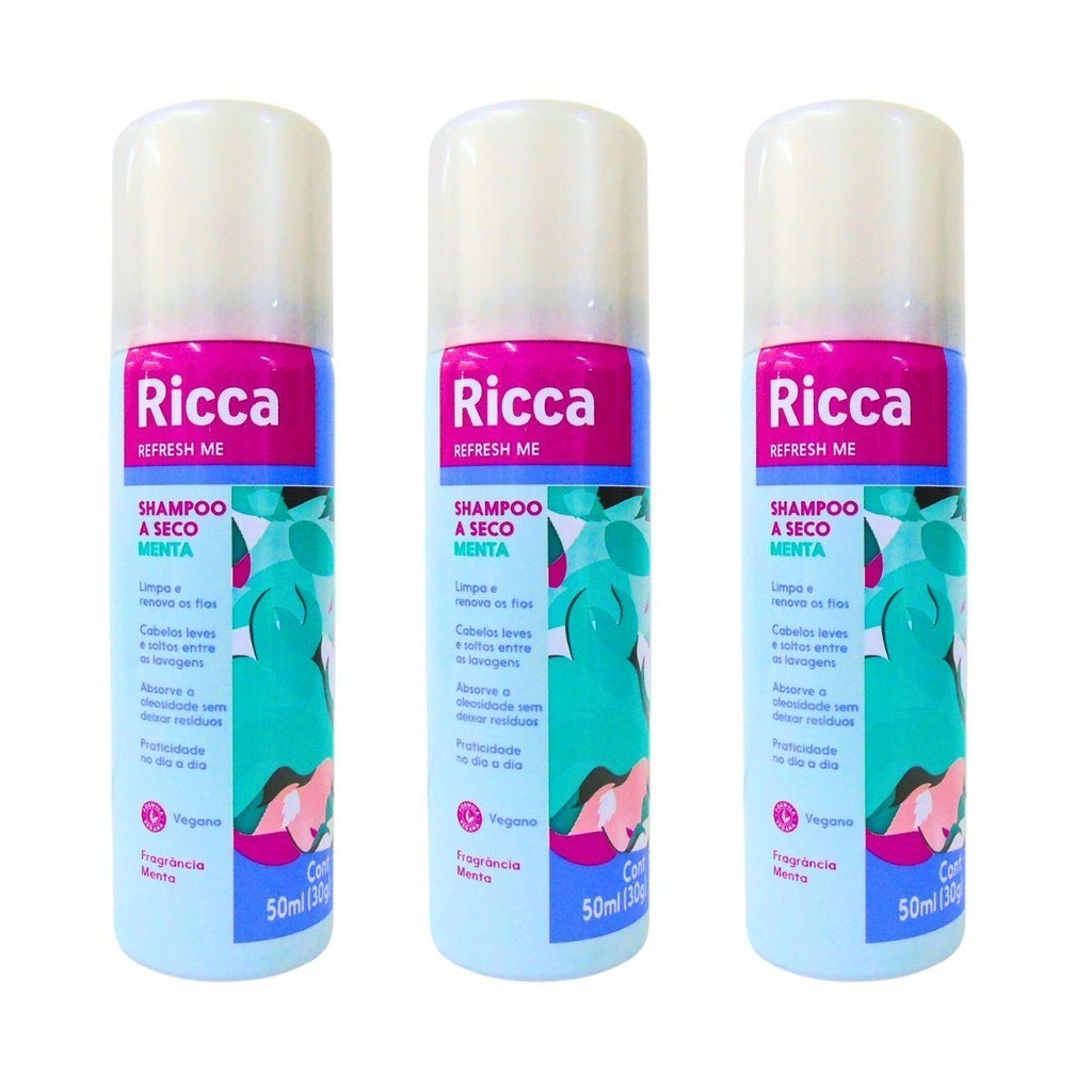 SHAMPOO A SECO RICCA REFRESH ME MENTA C/3 50ML