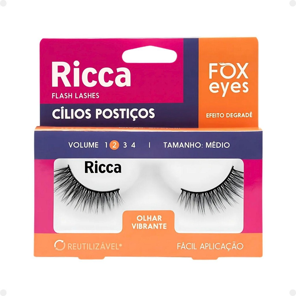 Cílios Postiços Ricca Belliz Fox Eyes Olhar Vibrante Vol:2 Médio Cód.2695