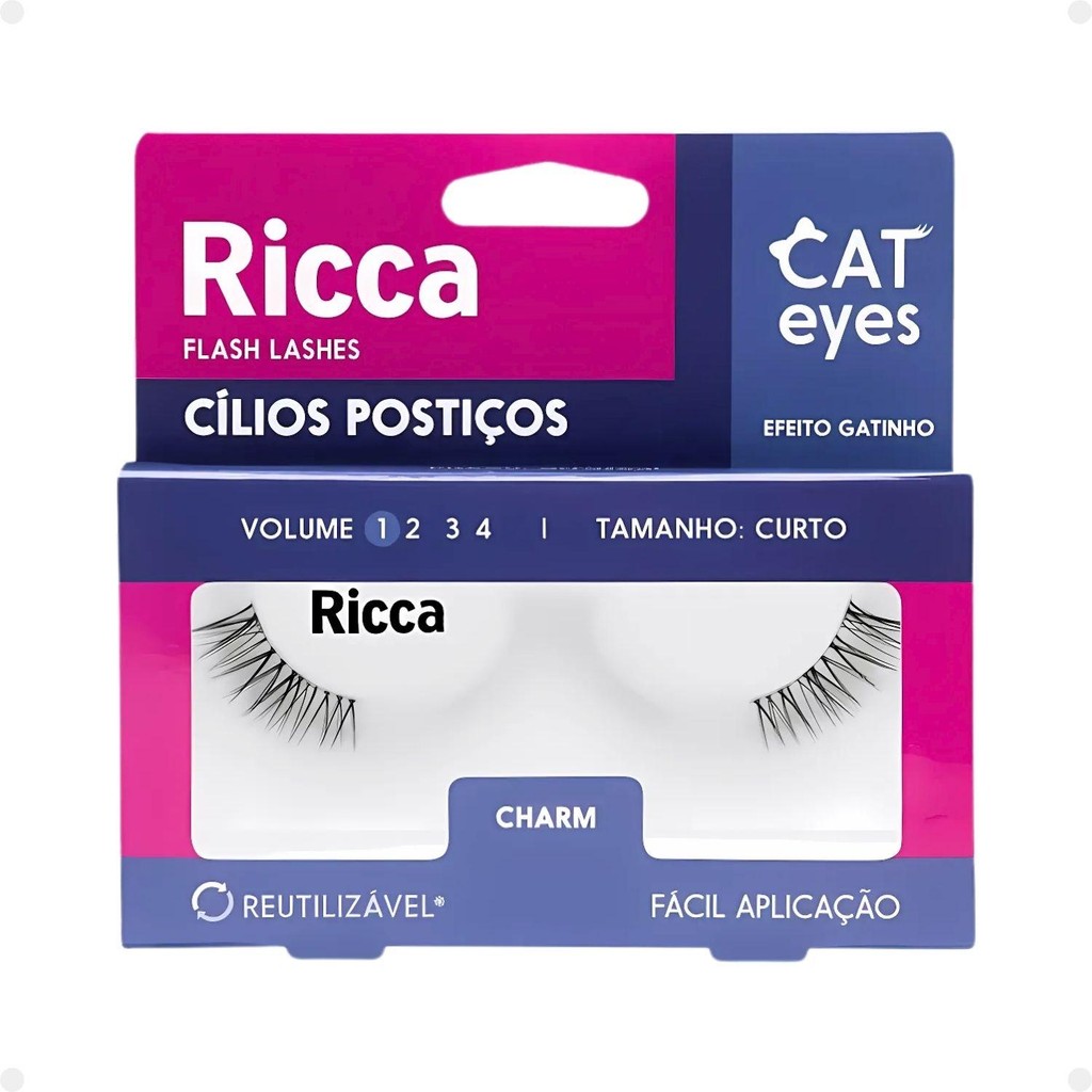 Cílios Postiços Ricca Belliz Cat Eyes Charm Vol:1 Curto Cód.2699