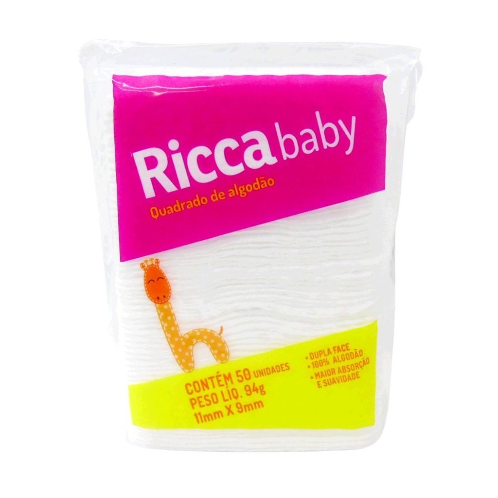 Quadrados de Algodão Baby Ricca Belliz Com 50 Unidades 94g