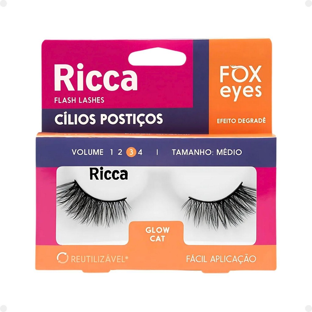 Cílios Postiços Ricca Belliz Fox Eyes Glow Cat Vol:3 Médio Cód.2694