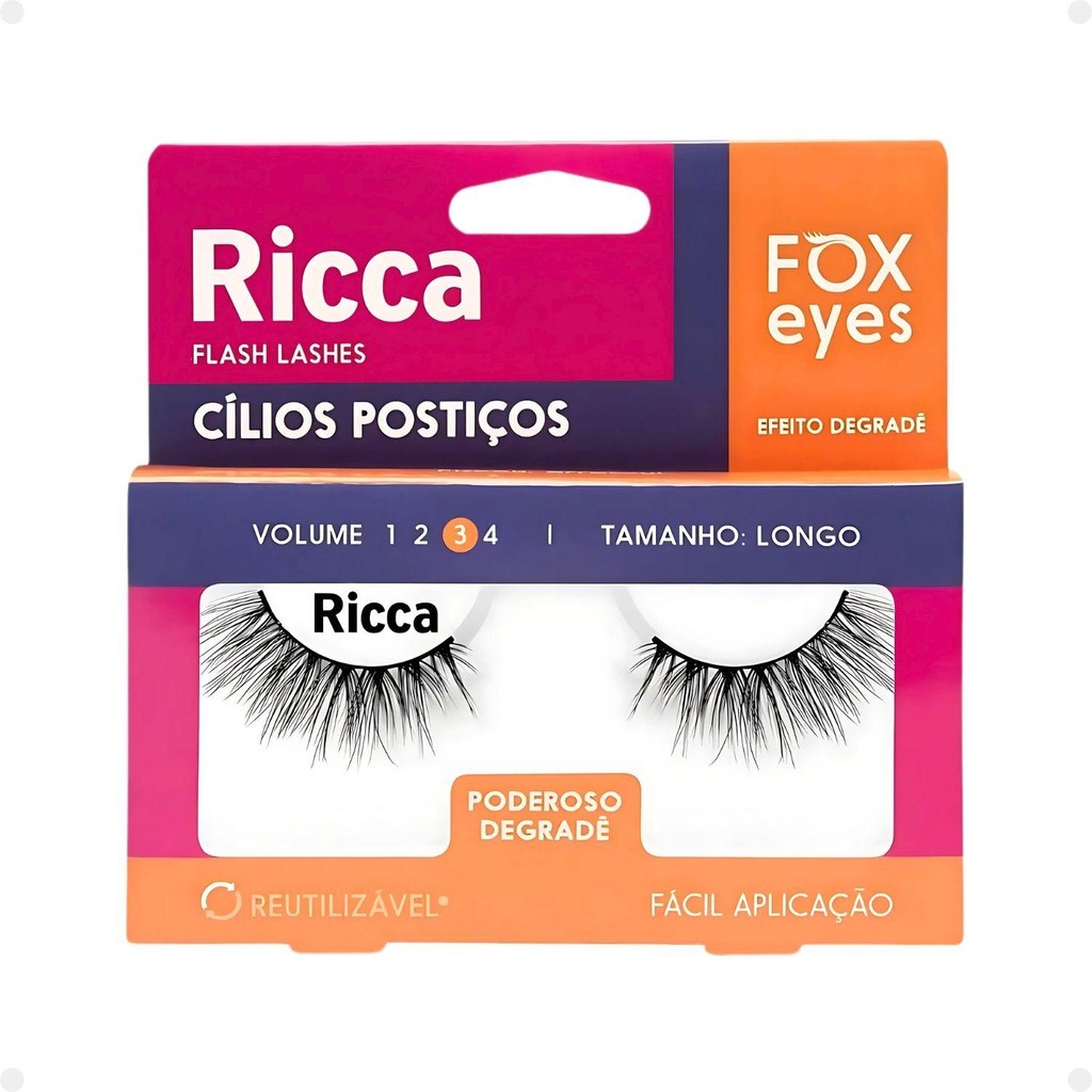 Cílios Postiços Ricca Belliz Fox Eyes Poderoso Degradê Vol:3 Longo Cód.2693