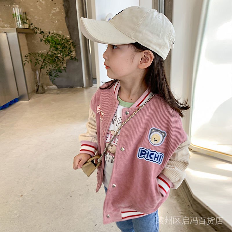 [Oferta Super Especial] Meninas Corduroy Casual Baseball Uniformes Primavera Outono Vestuário 2022 Novo Estilo Casaco Esportivo Baby Fashionable Moda Infantil Fashionable